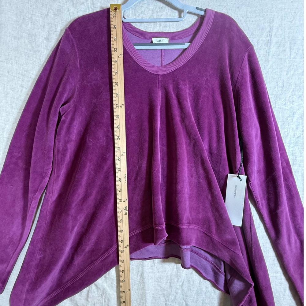 Wilt Velour Sweatshirt Women Medium Eggplant Flowy NEW‎ Pointed Side Seam - Picture 6 of 7